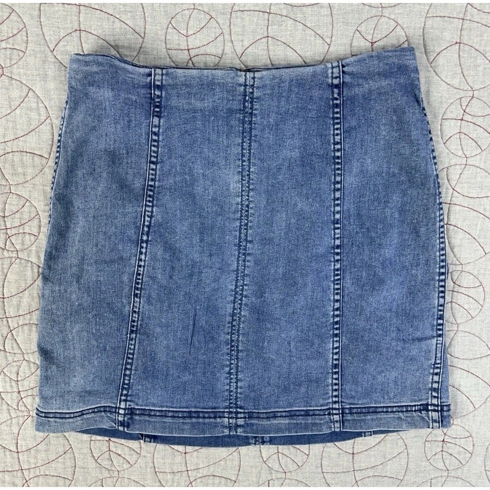 Free People Modern Femme Blue Mini Skirt Denim Stretch Chambray Boho‎ sz 0